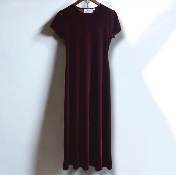 Vintage‎ Marian & Maral Velvet Velour Midi Dress - Picture 1 of 6